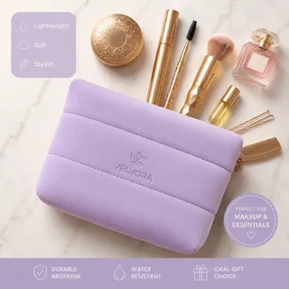 Lavender Embossed-Logo Neoprene Cosmetic Pouch