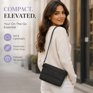 Black Neoprene Mini Crossbody Bag with Chain
