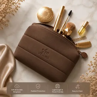 Brown Neoprene Makeup Bag with Embossed Logo
