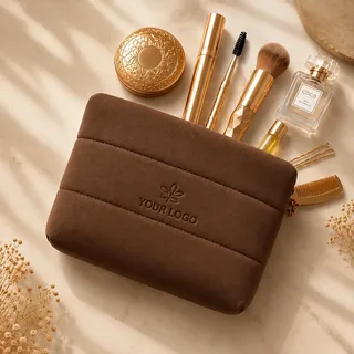 Foldable Brown Embossed Neoprene Beauty Bag