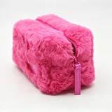 Pink Plush Faux Fur Cosmetic Bag with Handle – view 2