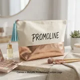 Beige Canvas Makeup Bag with Metallic Base – view 1
