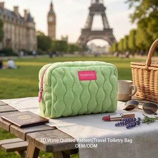 Green Quilted Plush Cosmetic Bag