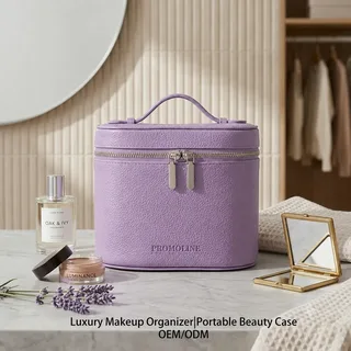 Purple PU Cosmetic Case with Handle