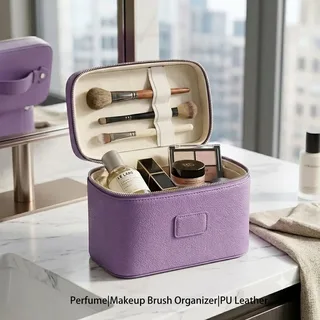 Purple PU Makeup Case with Brush Holder