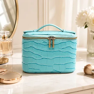 Sky Blue Crocodile Embossed Makeup Case