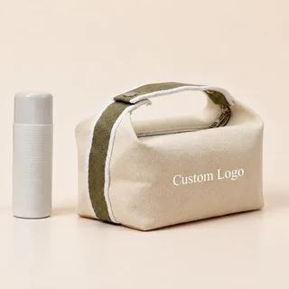 Beige Cotton Makeup Bag with Soft Handle