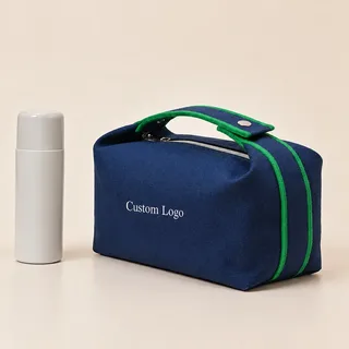 Deep Blue Foldable Canvas Makeup Bag