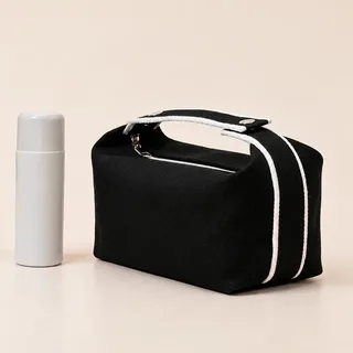 Black Canvas Makeup Bag with Soft Handle