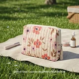 Floral Quilted Cotton Canvas Cosmetic Bag – view 1