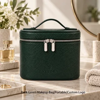 Dark Green PU Makeup Bag with Double Zipper