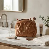 Brown Velvet Makeup Bag with Gold Letter – view 1