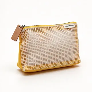 Yellow Canvas Makeup Bag with Mesh Overlay